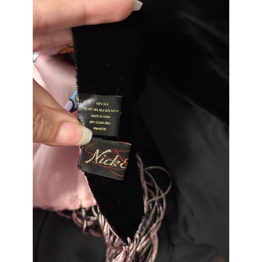 Nick & Nora Butterfly Silk Velvet Scarf Fringe Reversible Y2K Coquette Fairy